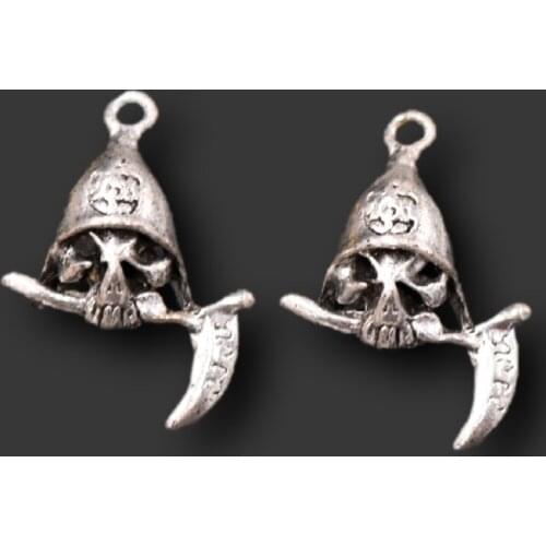 4pcs Silver Plated 3D Sickle Grim Reaper Pendants Punk Necklace Metal Accessories DIY Charms For Jewelry Crafts Making A1594