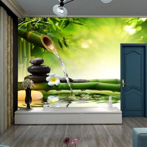 Custom Wallpaper Pebble Bamboo Green Pastoral Murals for Living Room Bedroom TV Background Wall Painting Decor Papel De Parede