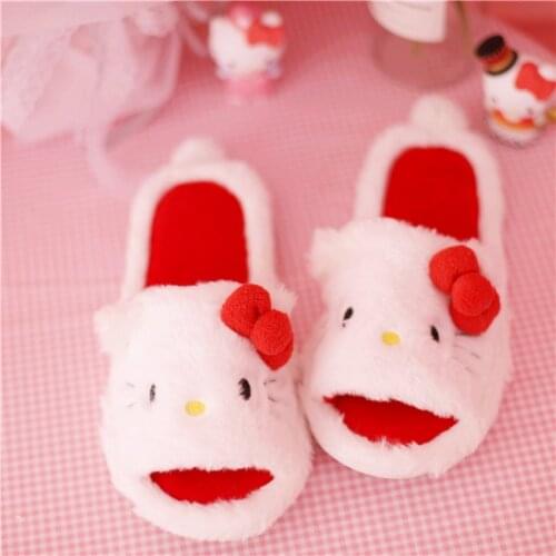 Sanrio cartoon cute Hello Kitty slippers Melody plush open-toed spring and autumn home shoes floor home fish mouth non-slip slip