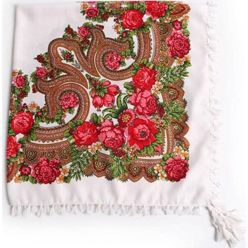 90*90cm Russian Brand National Scarf Women Retro Floral Pattern Shawls Russian Square Scarves Muslim Headscarf Hijab Wraps