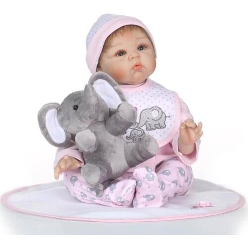 Silicone doll baby 22inch Awesome eyes open toys for girls soft body doll babies toys 55cm plush Elephant toy new years gifts