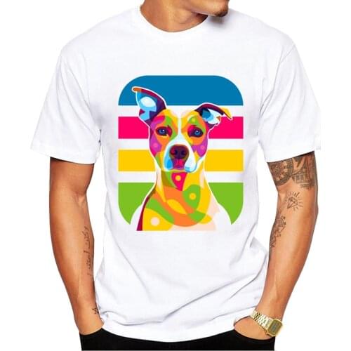 TEEHUB Colorful Dog Portrait Design Men T-Shirt Short Sleeve Tops Rainbow Dog Printed Tshirts Cool t shirts Essential Tee