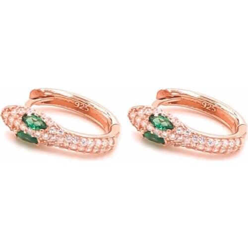 Tevuli 925 Sterling Silver Green Eyes Snake Ring Earrings