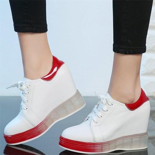 Platform Pumps Shoes Women Lace Up Genuine Leather Wedges High Heel Ankle Boots Female Round Toe Fashion Sneakers Casual Shoes
