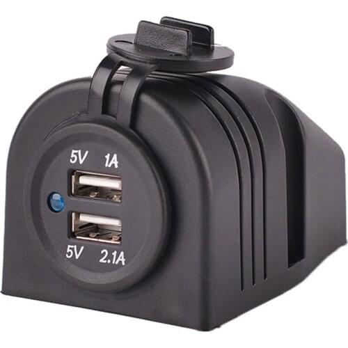 Universal Socket Car Durable Dual USB Adapter Charger Plug Surface Mount Accessory Power Waterproof Portable Black 12V