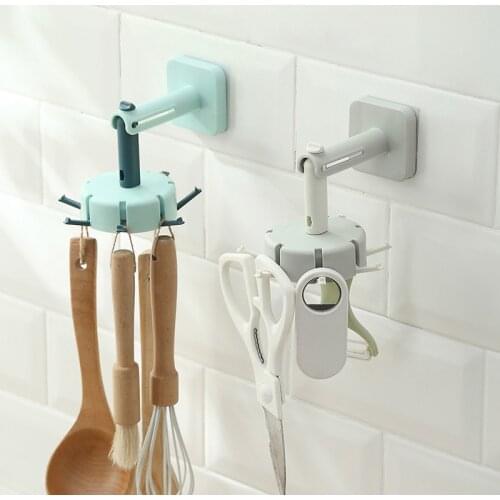 Rotating Self Adhesive Kitchen Hooks For Utensils Wall Hook Hanging Spatula Spoon Cutting Board Key Towel Hanger Storage Rack