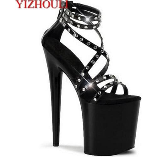 20 cm high heel, waterproof big yards Roman hollow out sandals, unique runway rivets Dance Shoes