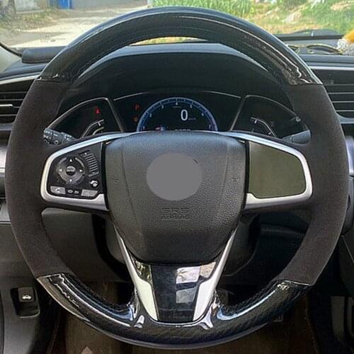 Car Steering Wheel Cover Soft Black Carbon Fiber Suede For Honda Civic Civic 10 2016-2019 CRV CR-V 2017-2019 Clarity 2016-2018