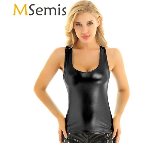 Womens Swimsuits Tank Top Shiny Metallic Deep U-neckline Sleeveless Swimwear Vest Top Racer Back Slim Fits Camisole Tank Top
