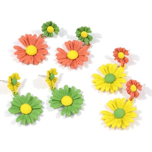 Korean Style 3Colors Cute Daisy Flower Stud Earrings For Women New Fashion Sweet Candy Earrings Brincos Wholesale Jewelry