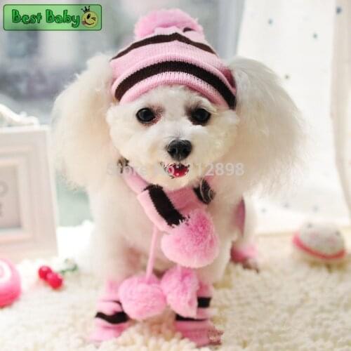 Animals Yorkshire Chihuahua Cat Products Winter Pet Puppy Accessories for Dogs Knitted Striped Hats Scarf Socks Little Small Big