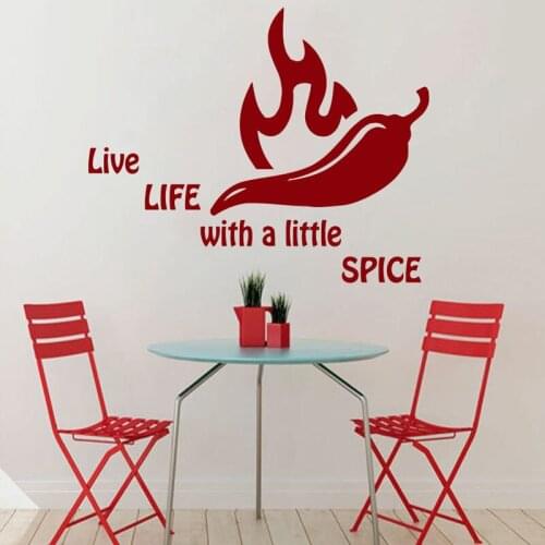 ZOOYOO Pepper Wall Decals Live Life With A Little Spice Kitchen Decoration PVC Wall Stickers Waterproof Removable