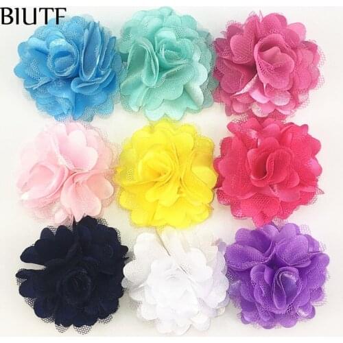 10pcs/lot 2 inch Fabric Silk Satin Mesh Flower Lovely Rosettes with Hair Clip Kids Headwear Accessories TH54