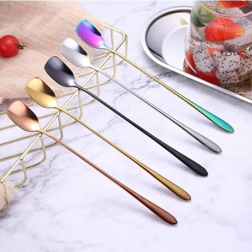5 Pcs 304 stainless steel mixing Creative Square head ice spoon shovel head spoon coffee long handle small scoop