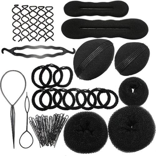 8 In 1 Professional Hair Bun Clip Maker Pads Hair Disk Hairpins Roller Braid Twist Sponge Styling Accessories Tools Kit Set
