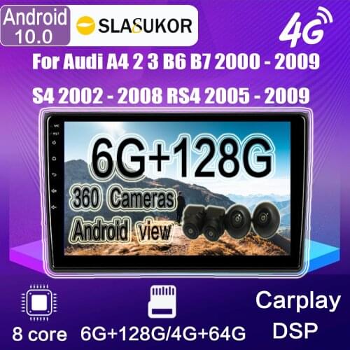 Android 10 DSP CarPlay Car Radio Multimedia Video Player GPS BT For Audi A4 2 3 B6 B7 S4 RS4 2000-2009 S4 RS4 2 din No DVD