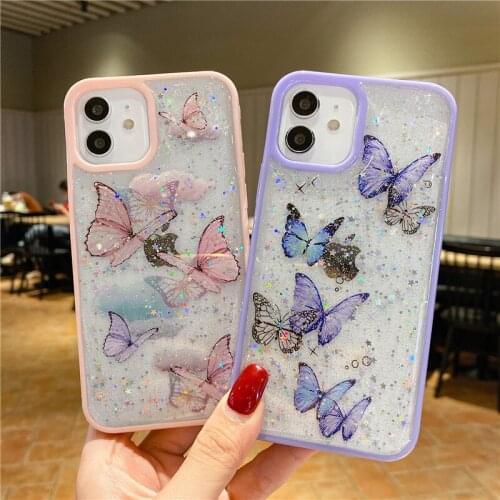 ZUIDID Bling Glitter Butterfly Phone Case For iPhone 12 Pro Max 11 7 8 Plus X XS XR SE 20 Transparent Soft Silicone Cover Fundas