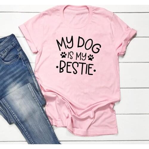 My Dog Is My Bestie Paw Print T-shirt Womens Clothing Graphic Funny Tshirt Casual Crewneck Slogan Tees Tops Cute Dog Mom Shirt