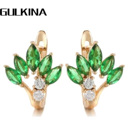 Gulkina Trend Green Natural Zircon Flower Stud Earrings for Women Wedding 585 Rose Gold Earrings Fashion Vintage Jewelry 2021