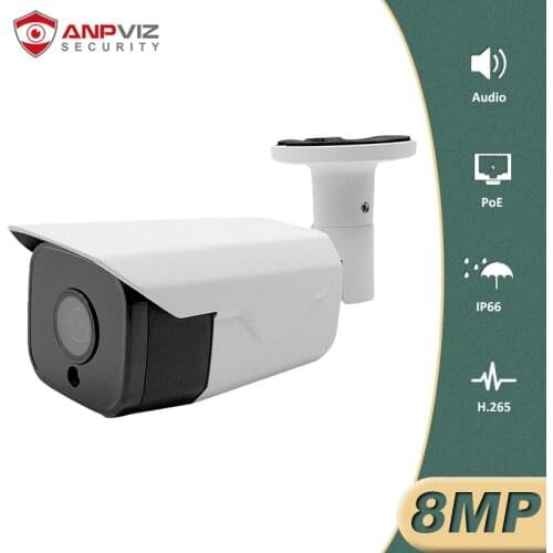 Anpviz 4K 8MP POE IP Camera Outdoor Waterproof Audio CCTV Bullet Camera Motion Detection ONVIF For PoE NVR 48V H.265
