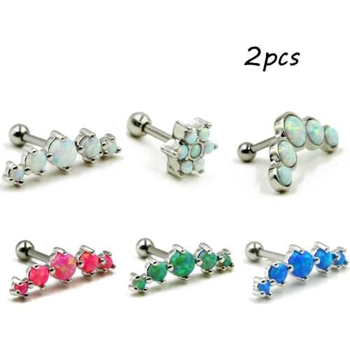 2PC 316l Surgical Steel Ear Cartilage Tragus Helix Piercing Prong Set 5 Opal Stone Earrings Fashion Charming Jewelry 16g