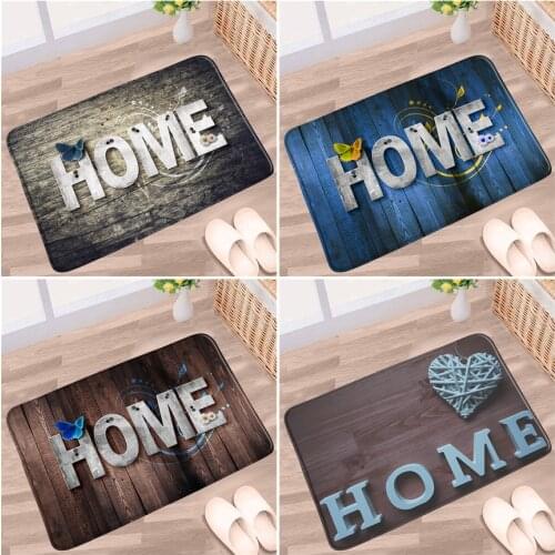 Creative Text Bath Mat Retro Wood Board Butterfly Flower Pattern Non-slip Rugs Flannel Bathroom Kitchen Entrance Aisle Carpet