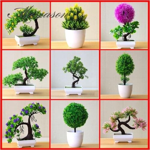 HOT Artificial Plants Bonsai Small Tree Pot Plants Fake Flowers Potted Ornaments For Home Hotel Garden Decor green Pine tree