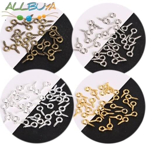 200pcs Small Tiny Mini Sheep Eye Pins Eyepins Hooks Eyelets Screw Threaded Gold Clasps Hooks DIY Jewelry Findings For Making