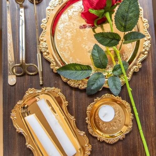 European Style Type Metal Carving Receives Display Plates Jewelry Tray Stainless Steel Plate Metal Desktop Receive Dish