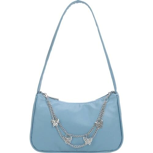 Fashion Women PU Leather Small Shoulder Underarm Bag Female Vintage Butterfly Chain Pure Color Zipper Mini Purse Shopper Handbag