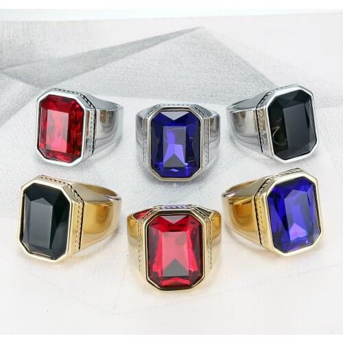 Hip hop gold color Stone Men Rings Punk Style 316L Stainless Steel Ring for Men Jewelry High Quality Men Ring With rhinestone