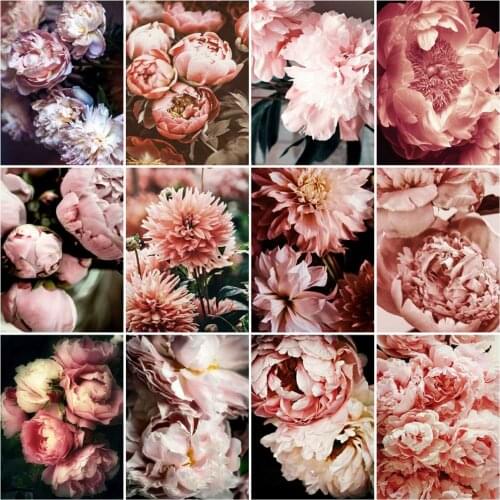 5D Diy Full Drill Pink Flower Diamond Painting Kits Peony Diamond Embroidery Cross Stitch Mosaic Handmade Home Decor Gift
