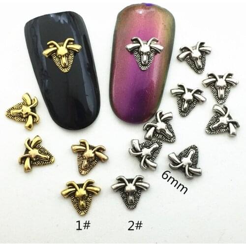 50pcs/pack Japan Alloy Nail Art Punk Style Vintage 3D Sheep Head Metal Accessories Decoration for Phototherapy Nail Sticker DIY