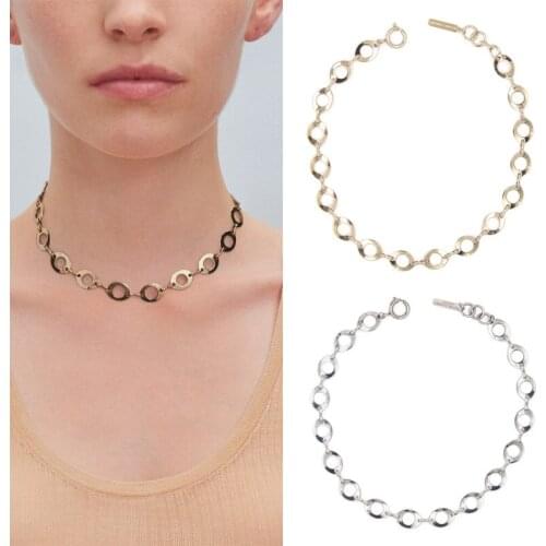 New money ring gold silver glossy hollow metal chain short necklace female choker collar chain