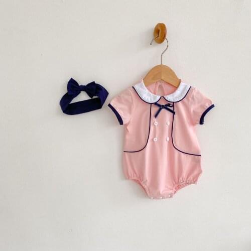 Newborn Girls Clothes Pink Short Sleeve Baby Clothes Cotton Summer Little Kids Jumpsuit Doll Collar Toddler Clothing Thin Cute