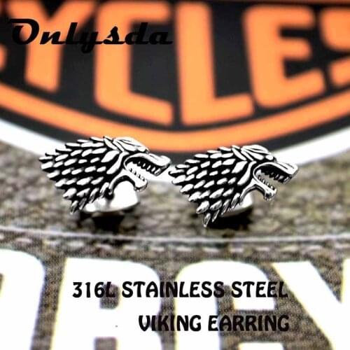 Drop shipping wholes Punk Rock stainless steel Wolf Animal Love Stud Earrings 2018 Charm Viking amulet Gothic Jewelry For man
