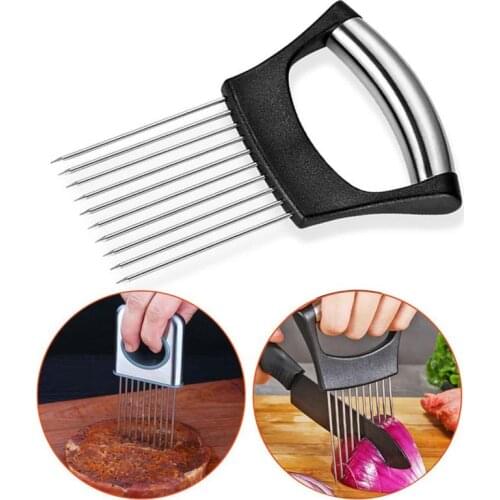 Food Slice Assistant Vegetable Holder Stainless Steel Onion Cutter Onion Chop Fruit Vegetables Cutter Slicer Tomato Cutter Knife