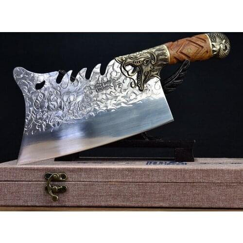 Hand-forged Chop Bones Chopper High Carbon Steel Vintage Cleaver Kitchen Knives Chinese Chef Knife Meat Cleaver Slicer