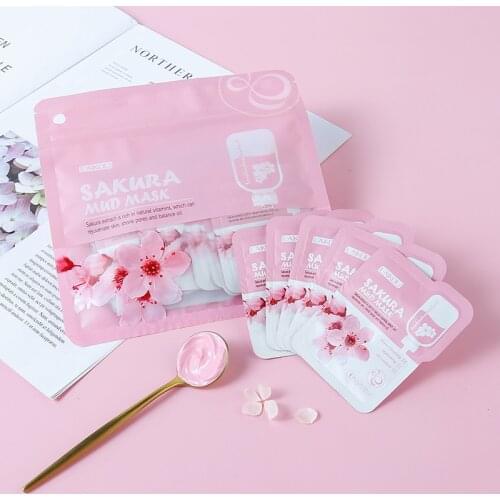 Sakura Clay Mask Oil Controlling Pore Skin Care Mask Deep Cleansing Whitening Repair Skin Clay Korean Mask 12pcs