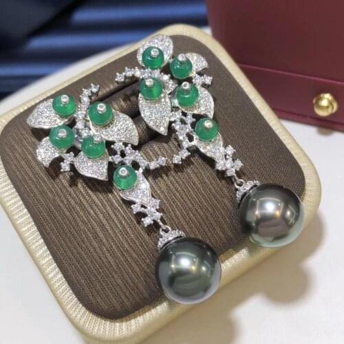 D512 Pearl Earrings Fine Jewelry 925 Sterling Silver Round 9-10mm Nature Fresh Water Peacock Green Black Pearls Drop Earrings