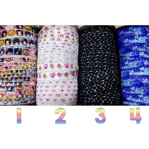Stock Ribbon 5/8 inch 16mm Cartoon Printed Elastic Fold Over Elastic 50 yards/roll