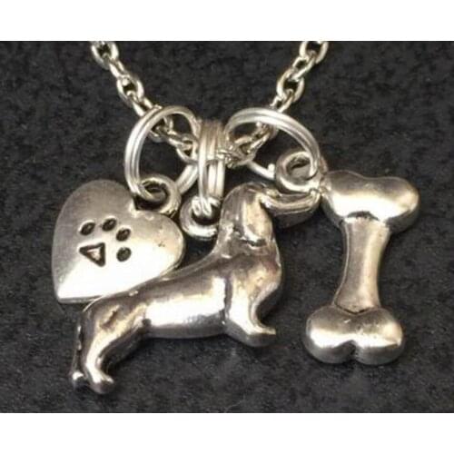 Vintage Poodle Greyhound Dog Pet Dachshund Dog Paw Print Bone Choker Necklace Pendant Chain Collar Fashion Jewelry Gift