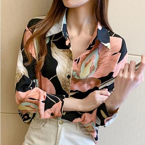 Women Long Sleeve Turn Down Collar Single-breasted Floral Print Shirt Blouse women shirts long sleeve botton shirt office