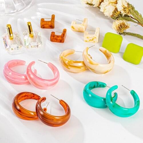 Womens Earrings Large Acrylic Drop Earrings for Women Geometric Round Chain Acetate Dangle Hanging Earring 2021 Fashion Jewelry