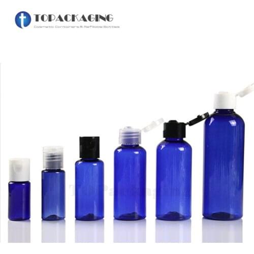 10/20/30/50/100ml Flip Screw Cap Bottle Empty Essential Oil Blue Plastic Cosmetic Container Sample Lotion Makeup Refillable Pack
