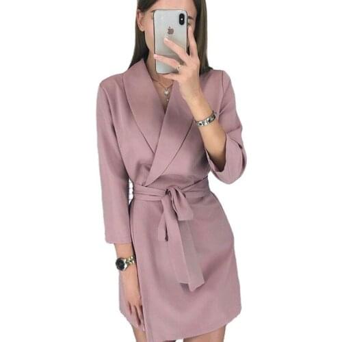 2021 spring New Fashion Dress Women Vintage Sashes A-line Party Mini Dress Long Sleeve Notched Collar Solid Elegant Dress