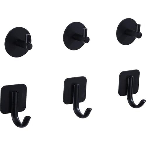 3pc Robe Hook Black Stainless Steel Bathroom Hook for Towels Bag Hat Double Clothes Coat Hook Wall Hanger Bath Hardware