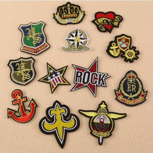 50pcs/lot Vintage Embroidery Patches Letters Clothing Decoration Accessories Golden Crown Anchor Diy Iron Heat Transfer Applique