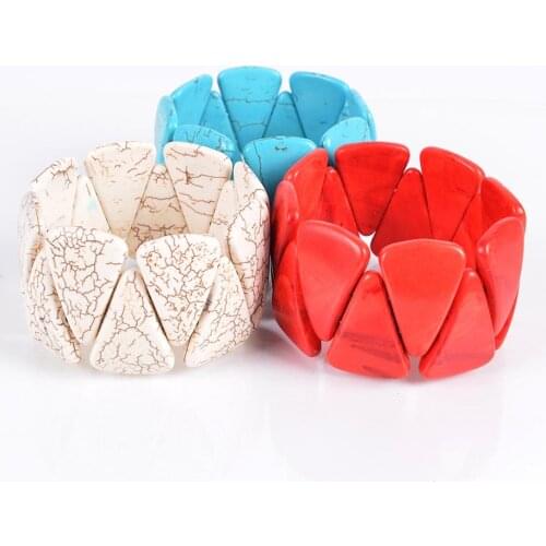 White Red Blue Stretch Howlite Bracelet Wrist Wrapped Wide Bracelets Fingernail Shape Stones Bangles for Men Healing JewelryB048