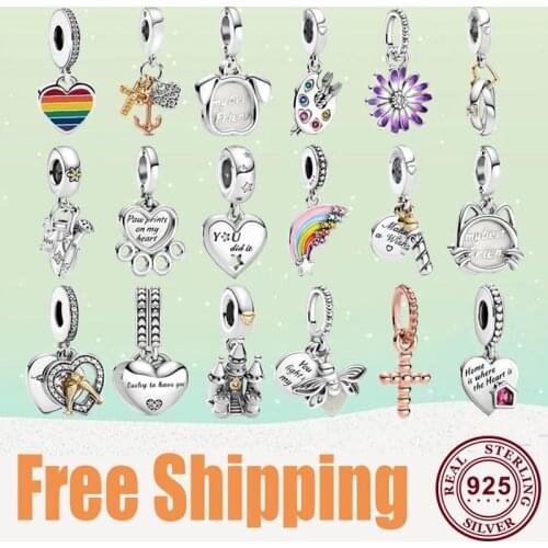 2021 New 925 Sterling Silver Rainbow, Firefly,watering Can And Paw Print Charm Fit Original Pandora Women Bracelet Diy Jewelry